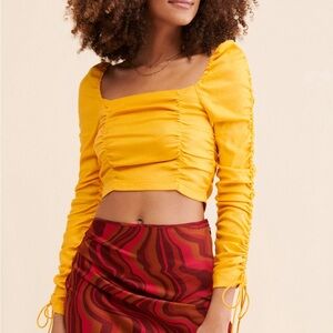 Free People Yellow Ruched Square-Neck Crop Top